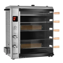 VEVOR Countertop Vertical Oven Brazilian Flame 5 Auto Rotating Skewers, for Steak, Fish, Lamb Leg, Outdoor Gas Heating Rotisserie Shawarma Machine, Meat Kebab Grill, with Curved Glass Door