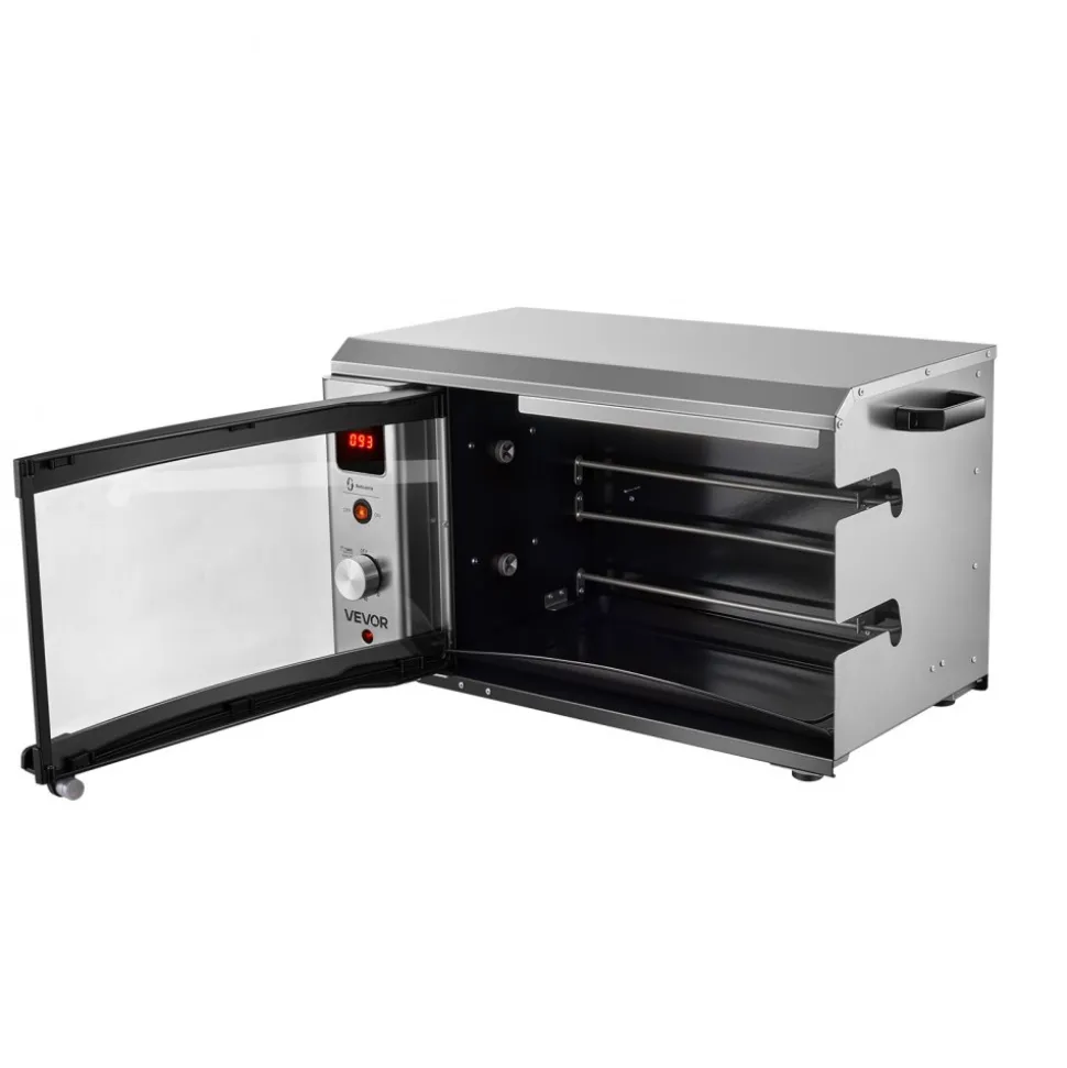 VEVOR Countertop Vertical Oven Brazilian Flame 2 Auto Rotating Skewers, for Steak, Fish, Lamb Leg, 1800W Rotisserie Shawarma Machine, Electric Meat Kebab Grill, with Curved Glass Door, Drip Tray