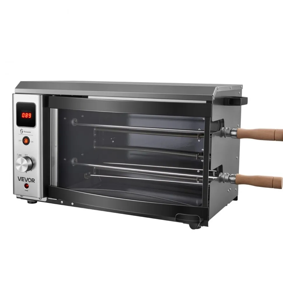 VEVOR Countertop Vertical Oven Brazilian Flame 2 Auto Rotating Skewers, for Steak, Fish, Lamb Leg, 1800W Rotisserie Shawarma Machine, Electric Meat Kebab Grill, with Curved Glass Door, Drip Tray