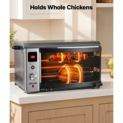 VEVOR Countertop Vertical Oven Brazilian Flame 2 Auto Rotating Skewers, for Steak, Fish, Lamb Leg, 1800W Rotisserie Shawarma Machine, Electric Meat Kebab Grill, with Curved Glass Door, Drip Tray