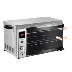 VEVOR Countertop Vertical Oven Brazilian Flame 2 Auto Rotating Skewers, for Steak, Fish, Lamb Leg, 1800W Rotisserie Shawarma Machine, Electric Meat Kebab Grill, with Curved Glass Door, Drip Tray