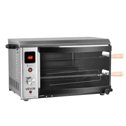 VEVOR Countertop Vertical Oven Brazilian Flame 2 Auto Rotating Skewers, for Steak, Fish, Lamb Leg, 1800W Rotisserie Shawarma Machine, Electric Meat Kebab Grill, with Curved Glass Door, Drip Tray