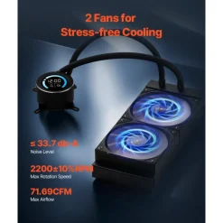 VEVOR CPU Liquid Cooler, AIO CPU Water Cooler - 120mm PWN Fans, Pump, 1.8'' Display, Max. 2200RPM CPU Cooling Fan, Efficient Black PC Water Cooler for Intel 115X/1366/2011/1700/1200, AMD AM4/AM5