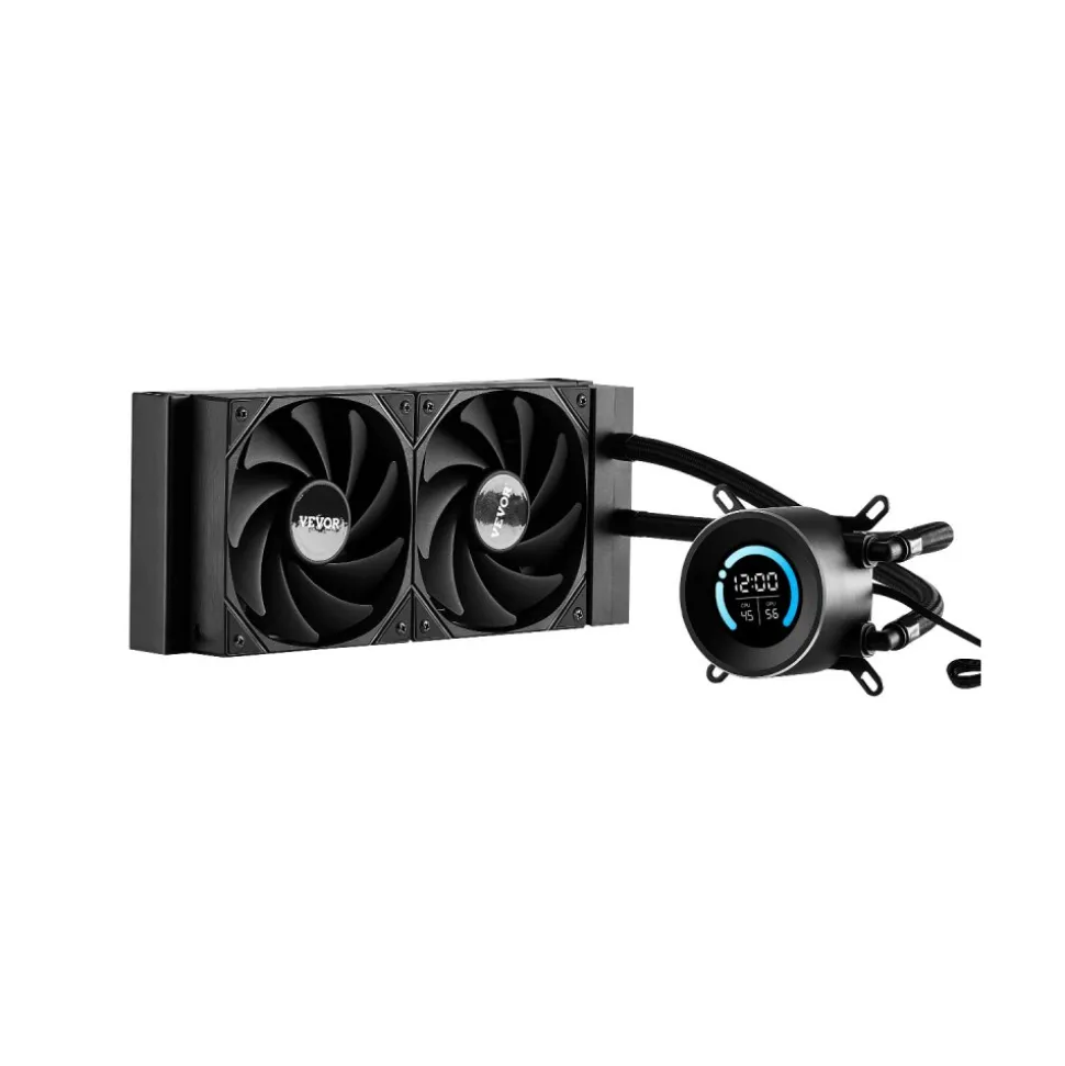 VEVOR CPU Liquid Cooler, AIO CPU Water Cooler - 120mm PWN Fans, Pump, 1.8'' Display, Max. 2200RPM CPU Cooling Fan, Efficient Black PC Water Cooler for Intel 115X/1366/2011/1700/1200, AMD AM4/AM5