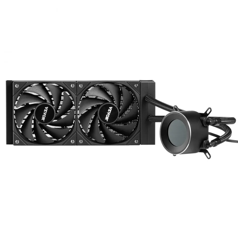 VEVOR CPU Liquid Cooler, AIO CPU Water Cooler - 120mm PWN Fans, Pump, 1.8'' Display, Max. 2200RPM CPU Cooling Fan, Efficient Black PC Water Cooler for Intel 115X/1366/2011/1700/1200, AMD AM4/AM5