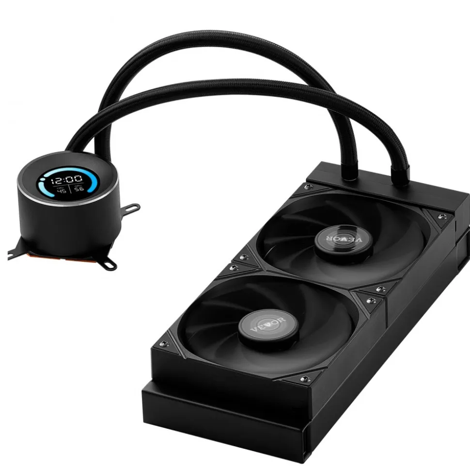 VEVOR CPU Liquid Cooler, AIO CPU Water Cooler - 120mm PWN Fans, Pump, 1.8'' Display, Max. 2200RPM CPU Cooling Fan, Efficient Black PC Water Cooler for Intel 115X/1366/2011/1700/1200, AMD AM4/AM5