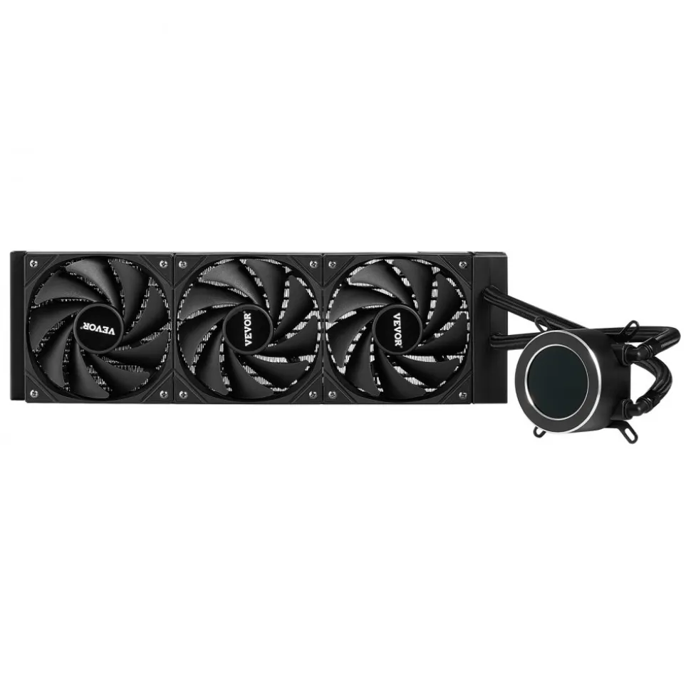 VEVOR CPU Liquid Cooler, AIO CPU Water Cooler - 3 x 120mm PWN Fans & Pump, Customizable Black PC Liquid Cooler with 2.1'' LCD Display & ARGB light, for Intel 115X/1366/2011/1700/1200, AMD AM4/AM5