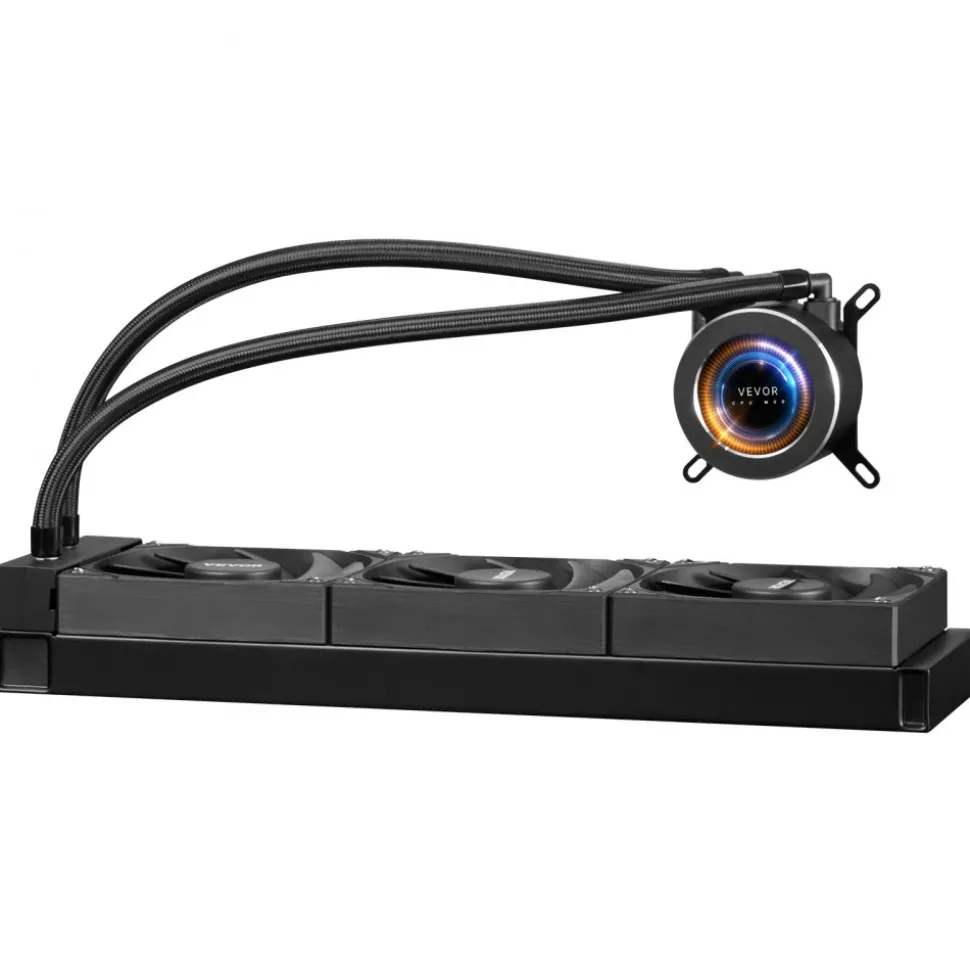 VEVOR CPU Liquid Cooler, AIO CPU Water Cooler - 3 x 120mm PWN Fans & Pump, Customizable Black PC Liquid Cooler with 2.1'' LCD Display & ARGB light, for Intel 115X/1366/2011/1700/1200, AMD AM4/AM5