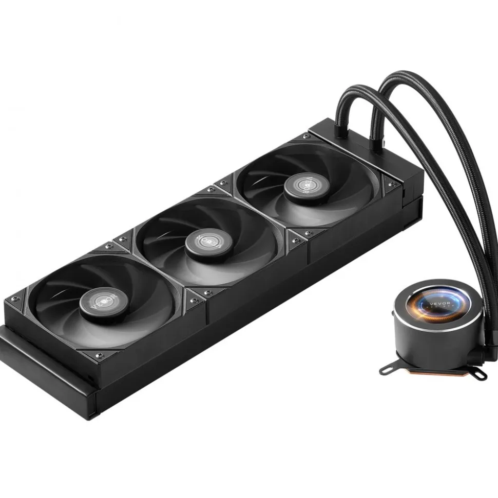 VEVOR CPU Liquid Cooler, AIO CPU Water Cooler - 3 x 120mm PWN Fans & Pump, Customizable Black PC Liquid Cooler with 2.1'' LCD Display & ARGB light, for Intel 115X/1366/2011/1700/1200, AMD AM4/AM5