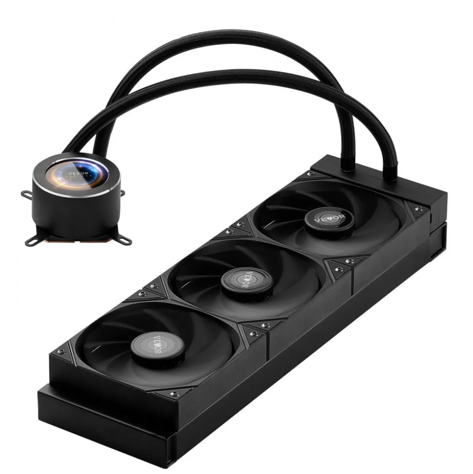 VEVOR CPU Liquid Cooler, AIO CPU Water Cooler - 3 x 120mm PWN Fans & Pump, Customizable Black PC Liquid Cooler with 2.1'' LCD Display & ARGB light, for Intel 115X/1366/2011/1700/1200, AMD AM4/AM5