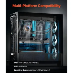 VEVOR CPU Liquid Cooler, AIO CPU Water Cooler - 3 x 120mm PWN Fans & Pump, Customizable Black PC Liquid Cooler with 2.1'' LCD Display & ARGB light, for Intel 115X/1366/2011/1700/1200, AMD AM4/AM5