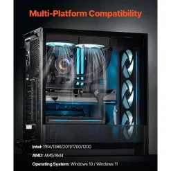 VEVOR CPU Liquid Cooler, AIO CPU Water Cooler - 120mm PWN Fans & Pump, Customizable Black PC Liquid Cooler with 2.1'' LCD Display & ARGB light, for Intel 115X/1366/2011/1700/1200, AMD AM4/AM5