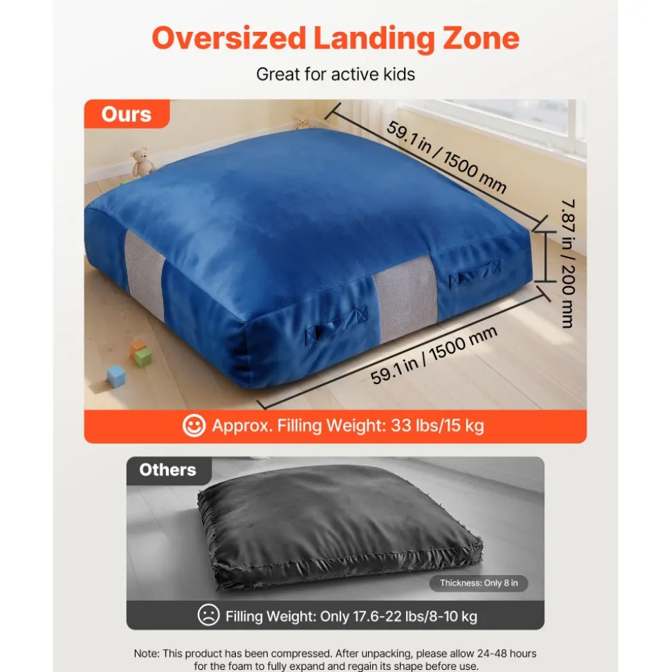 VEVOR Crash Pad, 5 x 5 ft Crash Pad for Kids Sensory with Foam Blocks and Washable Cover, Large Soft Foam Landing Zone Giant Pillow Mat, Sensory Room Equipment for Children Jumping, Relaxing & Play