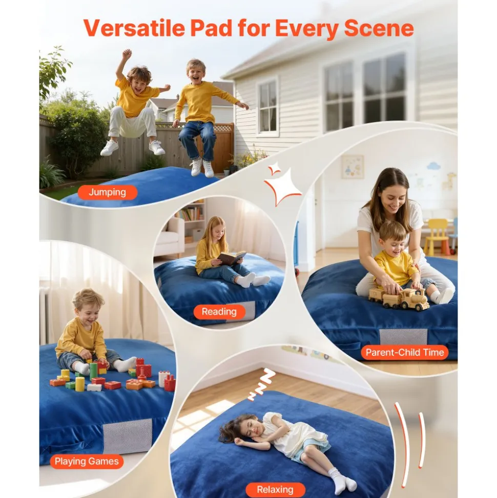 VEVOR Crash Pad, 5 x 5 ft Crash Pad for Kids Sensory with Foam Blocks and Washable Cover, Large Soft Foam Landing Zone Giant Pillow Mat, Sensory Room Equipment for Children Jumping, Relaxing & Play