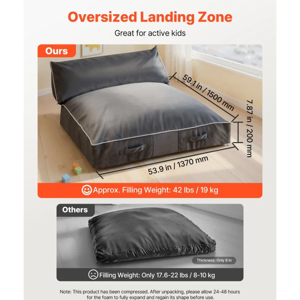 VEVOR Crash Pad, 5 x 4.5 ft Crash Pad for Kids Sensory with Foam Blocks and Washable Cover, Large Soft Foam Landing Zone Giant Pillow Mat, Sensory Room Equipment for Children Jumping, Relaxing & Play
