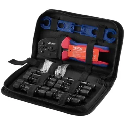 VEVOR Crimping Tool, 14-10 AWG Ratcheting Solar Connector Crimper Tool Kit, Clear Metric & AWG Markings, with 10 Pairs Solar Connectors, 10 Pairs of Cable Connectors, Wrenches, and a Storage Case