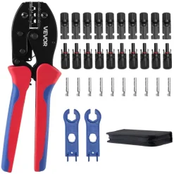 VEVOR Crimping Tool, 14-10 AWG Ratcheting Solar Connector Crimper Tool Kit, Clear Metric & AWG Markings, with 10 Pairs Solar Connectors, 10 Pairs of Cable Connectors, Wrenches, and a Storage Case