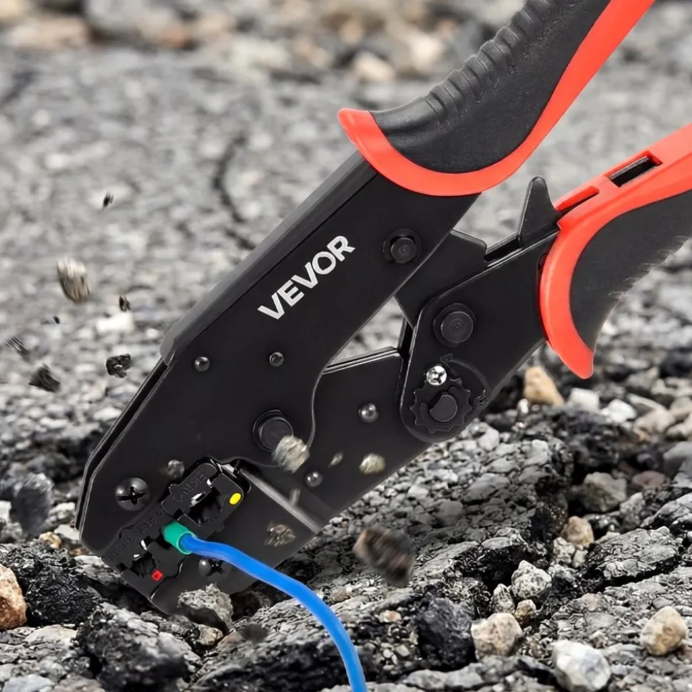 VEVOR Crimping Tool, 22-10 AWG Ratcheting Wire Crimper Tool, Labor-Saving Electrical Terminal Crimp Pliers with Clear Metric & AWG Markings, Quick Release, Adjustable Force for Multiple Terminals