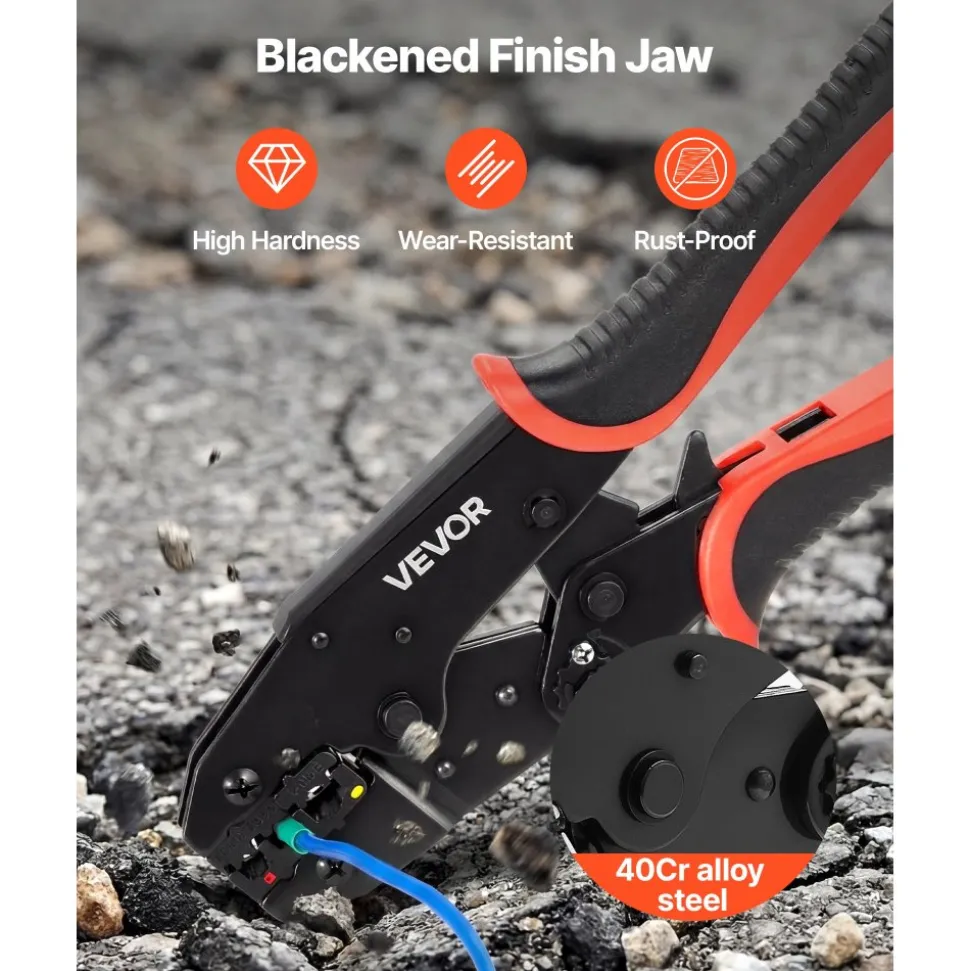VEVOR Crimping Tool, 22-10 AWG Ratcheting Wire Crimper Tool, Labor-Saving Electrical Terminal Crimp Pliers with Clear Metric & AWG Markings, Quick Release, Adjustable Force for Multiple Terminals