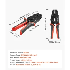 VEVOR Crimping Tool, 22-10 AWG Ratcheting Wire Crimper Tool, Labor-Saving Electrical Terminal Crimp Pliers with Clear Metric & AWG Markings, Quick Release, Adjustable Force for Multiple Terminals