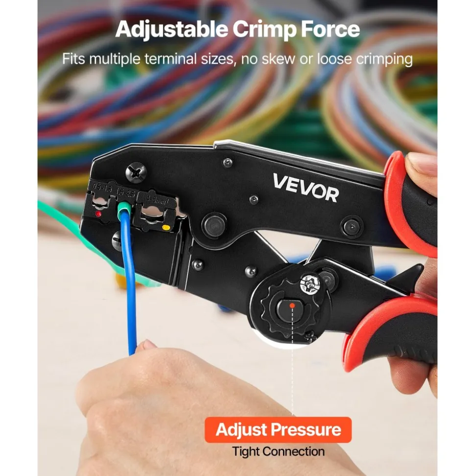 VEVOR Crimping Tool, 22-10 AWG Ratcheting Wire Crimper Tool, Labor-Saving Electrical Terminal Crimp Pliers with Clear Metric & AWG Markings, Quick Release, Adjustable Force for Multiple Terminals