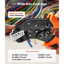 VEVOR Crimping Tool, 24-10 AWG Ratcheting Wire Crimper Tool, Labor-Saving Electrical Terminal Crimp Pliers with Clear Metric & AWG Markings, Quick Release, Adjustable Pressure for Multiple Terminals