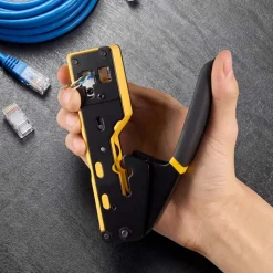 VEVOR Crimping Tool, RJ45/RJ11/RJ12 Ethernet Crimper, Crimp Tool Kit for 4/6/8-Pin Modular Plugs, with Mini Wire Stripper, 50 Connectors and 50 Boots, Replacement Blades, and Network Cable Tester
