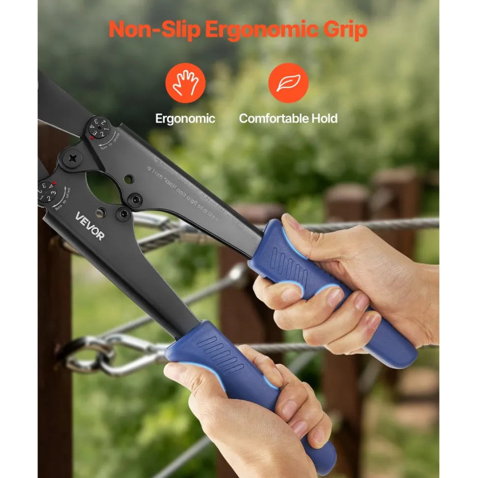 VEVOR Crimping Tool, 3/64" - 1/8" Steel Wire Rope Crimper, with Clear Metric and Imperial Markings, Adjustable Force, Crimp Pliers for Aluminum Oval and Dual Sleeves, and Annealed Copper Sleeves