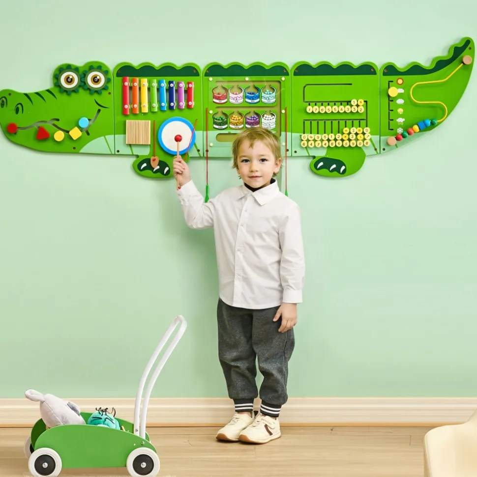 VEVOR Crocodile Activity Wall Busy Board, 9 Activities, Montessori Sensory Wall Panels Toy for Kids Ages 3-12, Interactive Learning Activity Center, Great for Toddler, Playroom, Nursery, Classroom