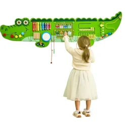 VEVOR Crocodile Activity Wall Busy Board, 9 Activities, Montessori Sensory Wall Panels Toy for Kids Ages 3-12, Interactive Learning Activity Center, Great for Toddler, Playroom, Nursery, Classroom