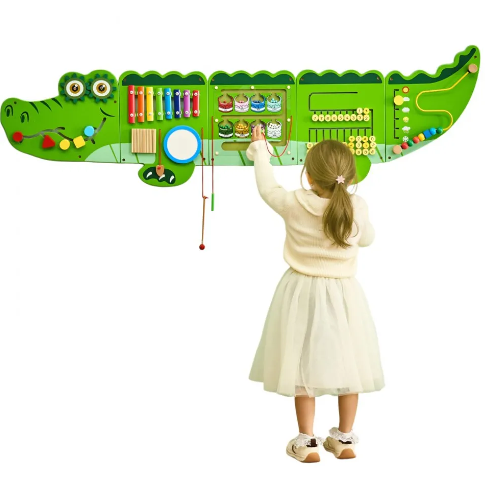 VEVOR Crocodile Activity Wall Busy Board, 9 Activities, Montessori Sensory Wall Panels Toy for Kids Ages 3-12, Interactive Learning Activity Center, Great for Toddler, Playroom, Nursery, Classroom