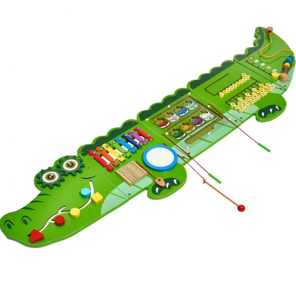 VEVOR Crocodile Activity Wall Busy Board, 9 Activities, Montessori Sensory Wall Panels Toy for Kids Ages 3-12, Interactive Learning Activity Center, Great for Toddler, Playroom, Nursery, Classroom