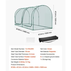 VEVOR Crop Cage, 8.1 x 3.9 x 3.9 ft Plant Protection Tent with Zippered Door, Wind-Resistant Tall Crop Cage, Easy to Install, Outdoor Raised Bed Cover with Frame, Plant Netting for Garden Patio Lawn
