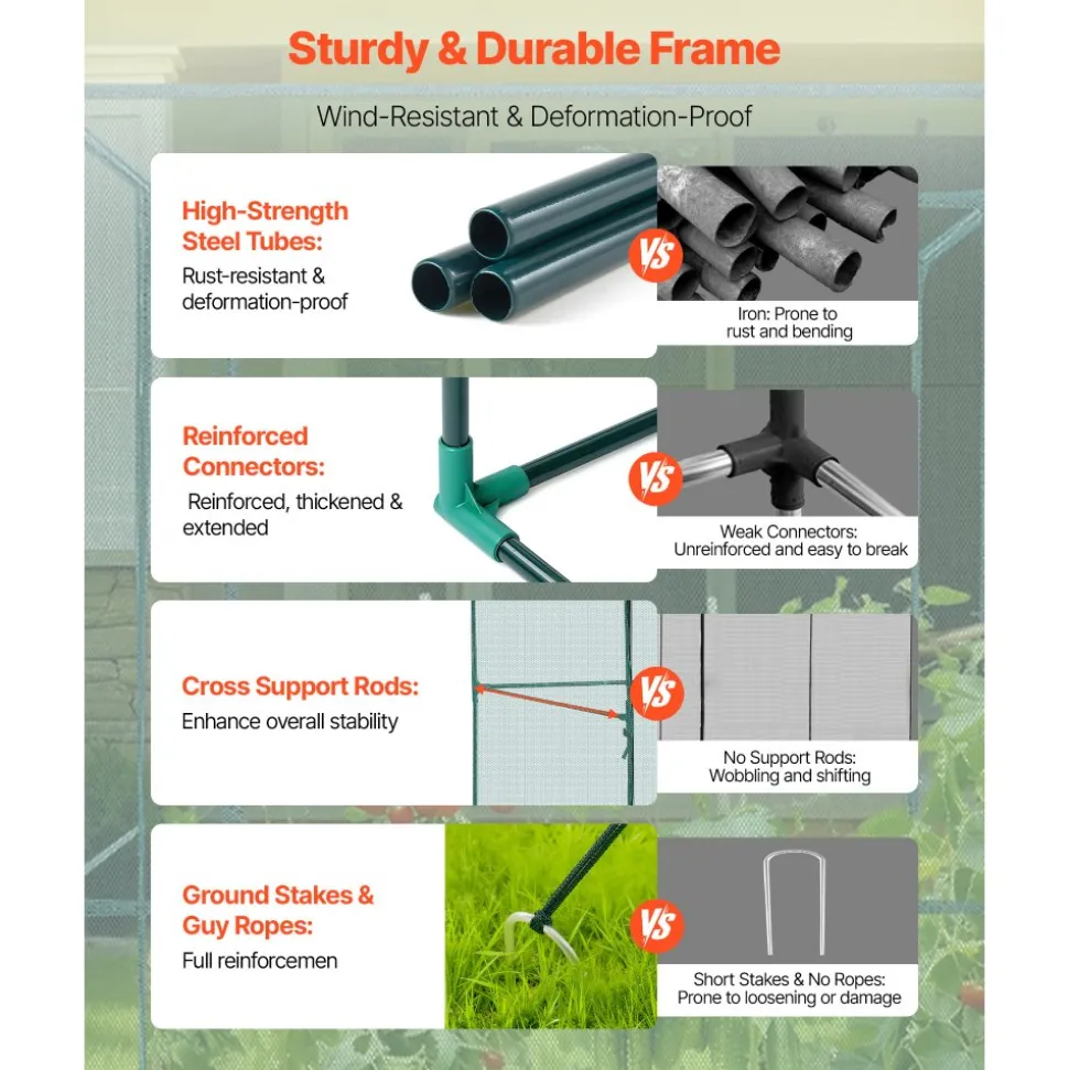 VEVOR Crop Cage, 7.8 x 3.9 x 5.9 ft Plant Protection Tent with Zippered Door, Wind-Resistant Tall Crop Cage, Easy to Install, Outdoor Raised Bed Cover, Tomato Plant Netting for Garden Patio Lawn
