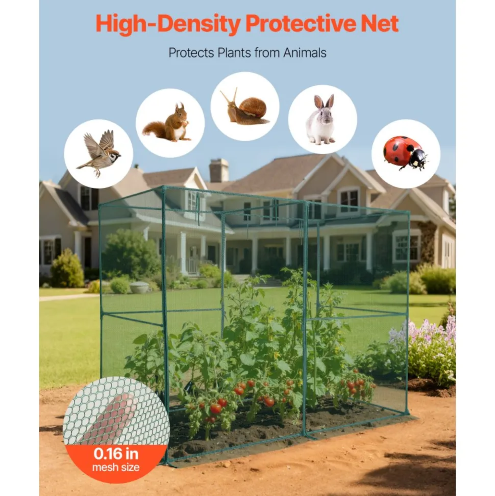VEVOR Crop Cage, 7.8 x 3.9 x 5.9 ft Plant Protection Tent with Zippered Door, Wind-Resistant Tall Crop Cage, Easy to Install, Outdoor Raised Bed Cover, Tomato Plant Netting for Garden Patio Lawn