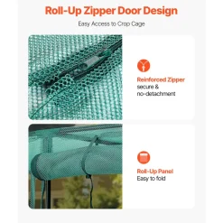 VEVOR Crop Cage, 11.6 x 3.9 x 6.3 ft Plant Protection Tent with Zippered Door, Wind-Resistant Tall Crop Cage, Easy to Install, Outdoor Raised Bed Cover, Tomato Plant Netting for Garden Patio Lawn