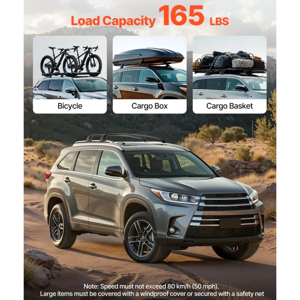 VEVOR Cross Bars Roof Racks, 165lbs Capacity, Compatible with Toyota Highlander 2014-2019 XLE, Limited, SE with Flush Roof Rails, Heavy Duty Aluminum Crossbar Racks Roof Rail Rooftop Luggage Canoe