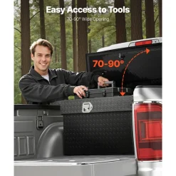 VEVOR Crossover Truck Tool Box, 71x27x18 In, Heavy Duty Aluminum Toolbox with Diamond Texture, Pick Up Truck Bed RV Trailer Toolbox, Waterproof Storage Organizer with Lock, Keys, Side Handles, Black