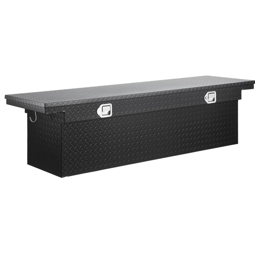 VEVOR Crossover Truck Tool Box, 71x27x18 In, Heavy Duty Aluminum Toolbox with Diamond Texture, Pick Up Truck Bed RV Trailer Toolbox, Waterproof Storage Organizer with Lock, Keys, Side Handles, Black