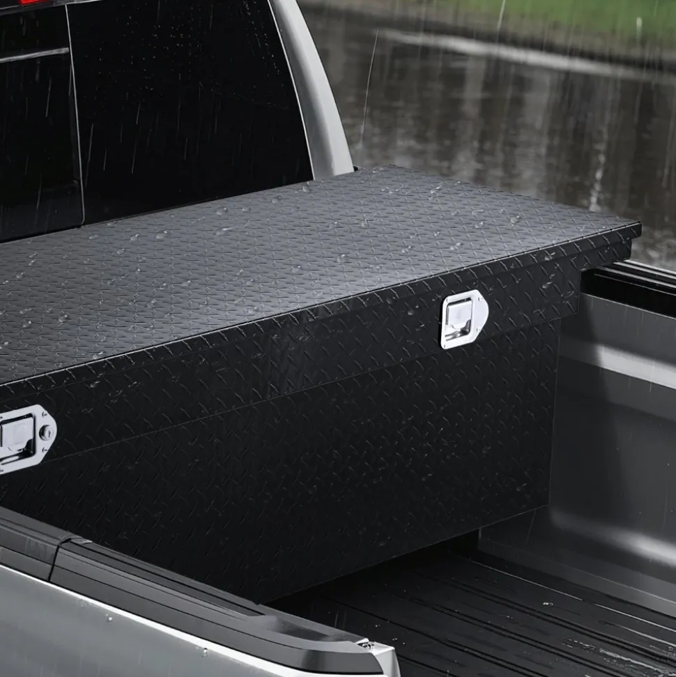 VEVOR Crossover Truck Tool Box, 71x27x18 In, Heavy Duty Aluminum Toolbox with Diamond Texture, Pick Up Truck Bed RV Trailer Toolbox, Waterproof Storage Organizer with Lock, Keys, Side Handles, Black