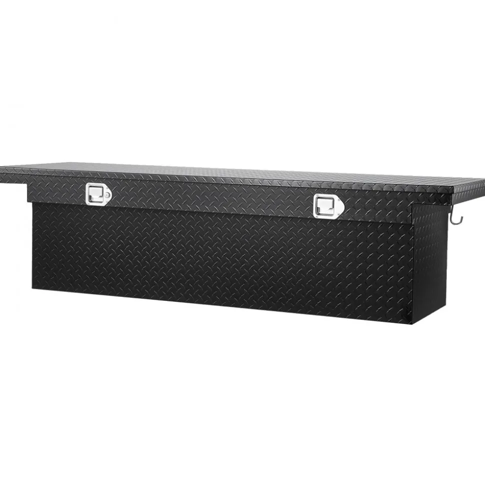 VEVOR Crossover Truck Tool Box, 71x27x18 In, Heavy Duty Aluminum Toolbox with Diamond Texture, Pick Up Truck Bed RV Trailer Toolbox, Waterproof Storage Organizer with Lock, Keys, Side Handles, Black