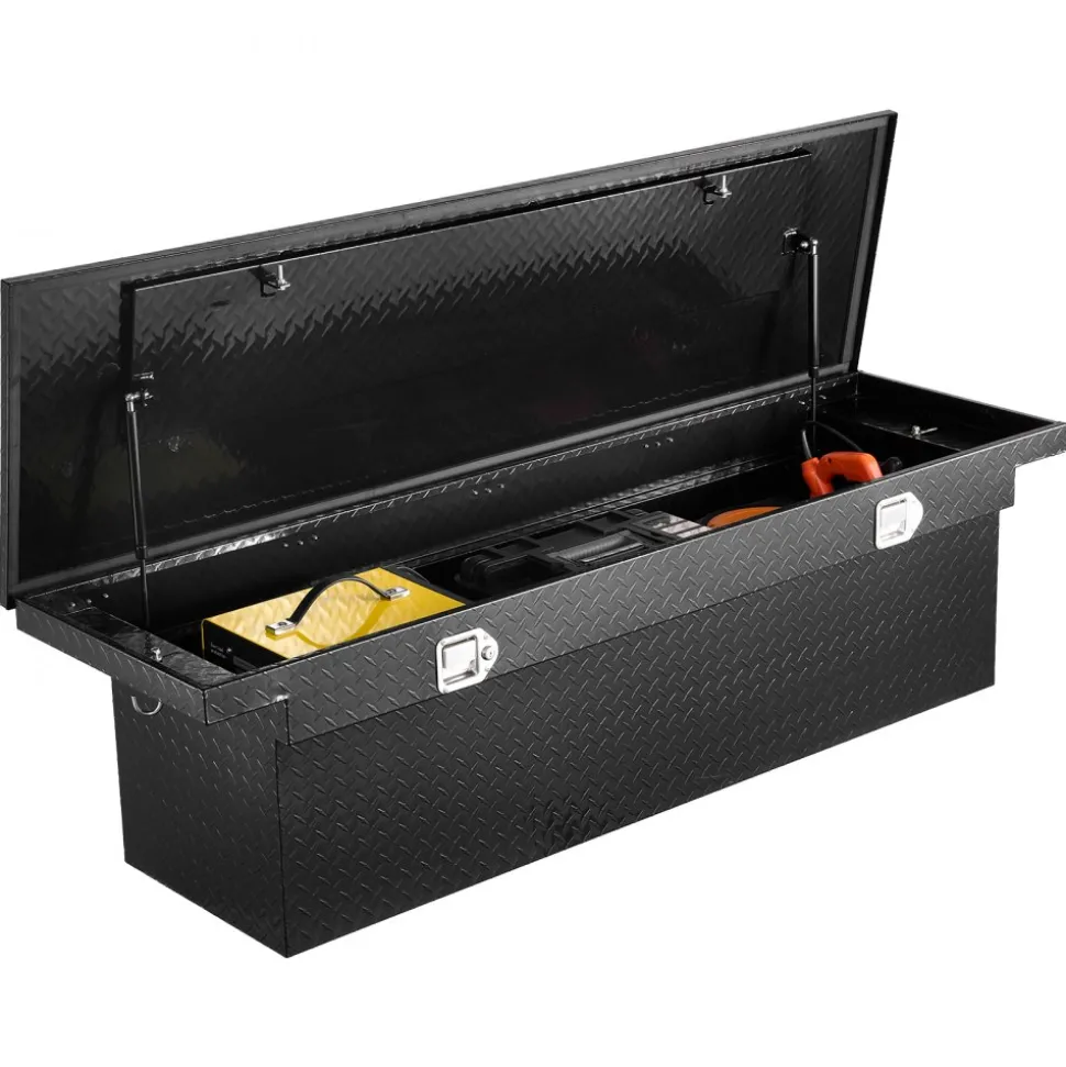 VEVOR Crossover Truck Tool Box, 71x27x18 In, Heavy Duty Aluminum Toolbox with Diamond Texture, Pick Up Truck Bed RV Trailer Toolbox, Waterproof Storage Organizer with Lock, Keys, Side Handles, Black
