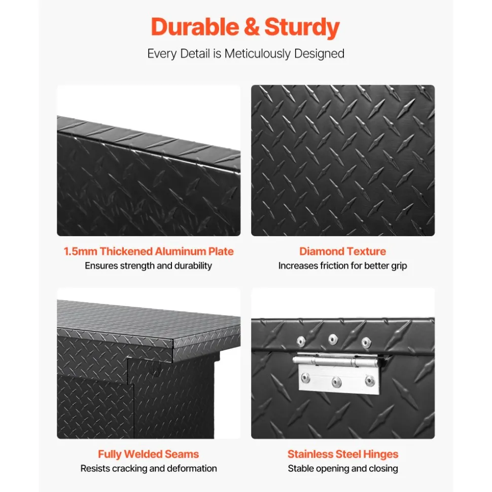 VEVOR Crossover Truck Tool Box, 71x27x18 In, Heavy Duty Aluminum Toolbox with Diamond Texture, Pick Up Truck Bed RV Trailer Toolbox, Waterproof Storage Organizer with Lock, Keys, Side Handles, Black