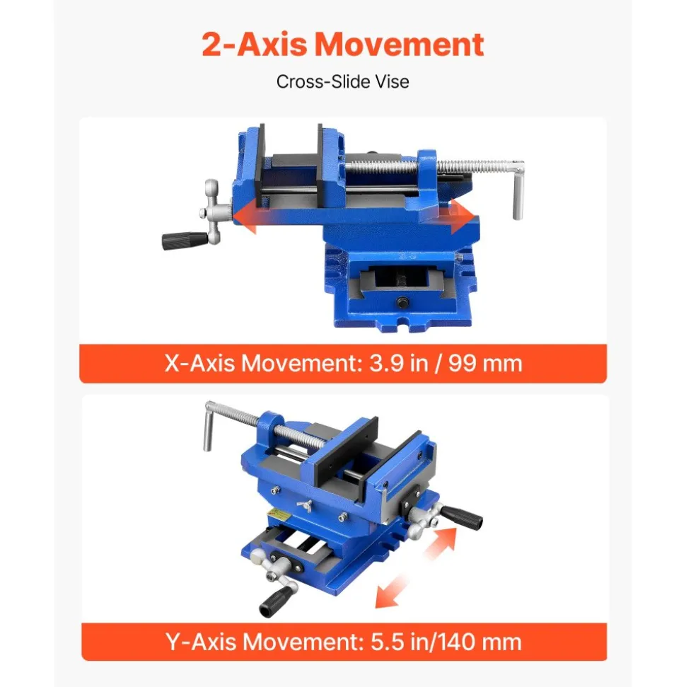 VEVOR Cross Slide Drill Press Vise, 4 Inch Jaw Width, 2 Way X-Y Axis Bench Vise, 3.5 Inch Max Jaw Opening, Heavy Duty Cast Iron, Workbench Vice Clamp, for Woodworking Drilling CNC Milling Machine