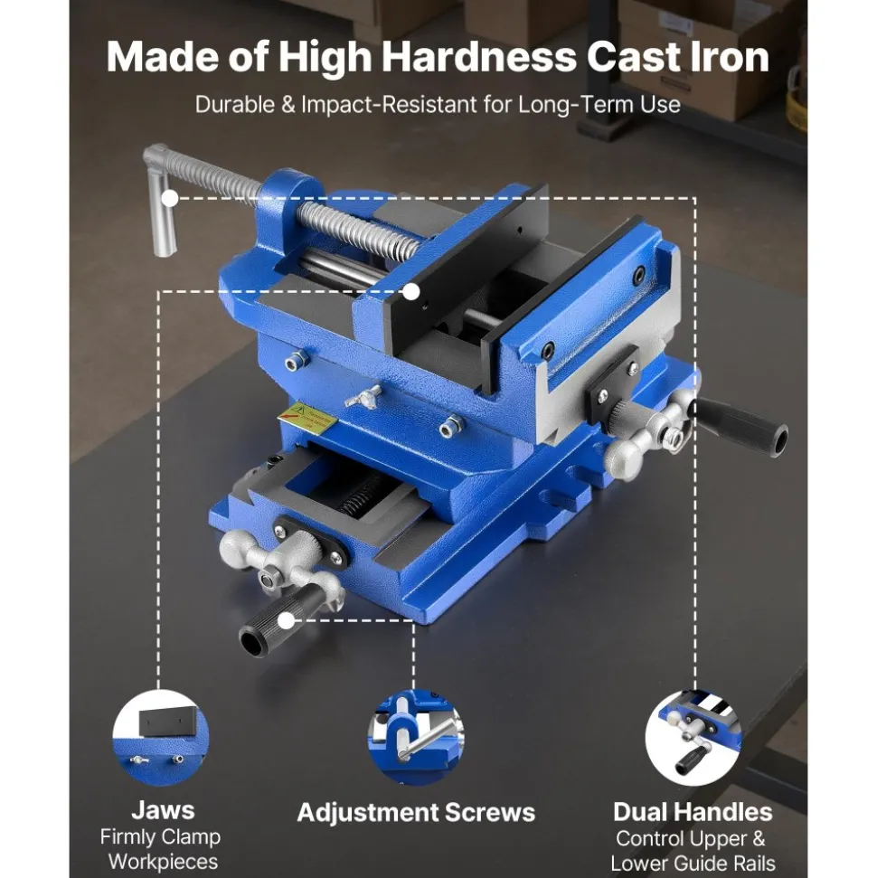 VEVOR Cross Slide Drill Press Vise, 4 Inch Jaw Width, 2 Way X-Y Axis Bench Vise, 3.5 Inch Max Jaw Opening, Heavy Duty Cast Iron, Workbench Vice Clamp, for Woodworking Drilling CNC Milling Machine