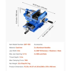 VEVOR Cross Slide Drill Press Vise, 6 Inch Jaw Width, 2 Way X-Y Axis Bench Vise, 5.7 Inch Max Jaw Opening, Heavy Duty Cast Iron, Workbench Vice Clamp, for Woodworking Drilling CNC Milling Machine