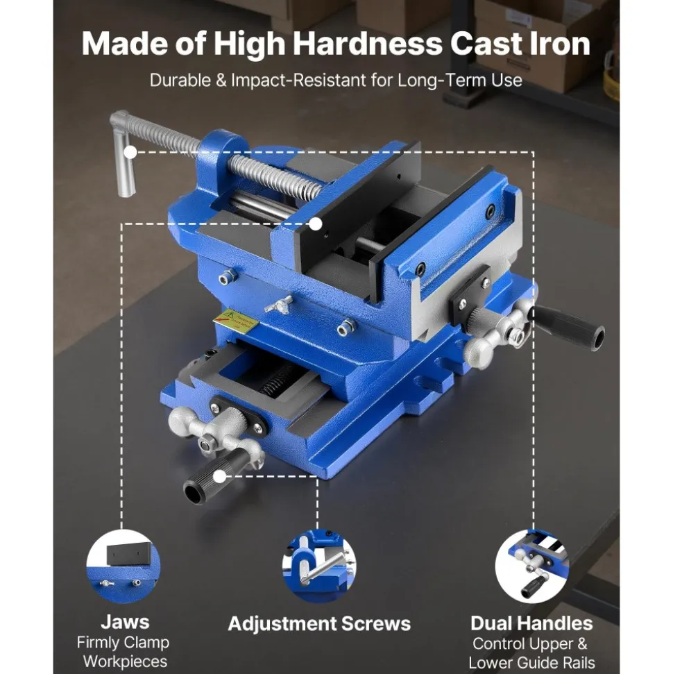 VEVOR Cross Slide Drill Press Vise, 6 Inch Jaw Width, 2 Way X-Y Axis Bench Vise, 5.7 Inch Max Jaw Opening, Heavy Duty Cast Iron, Workbench Vice Clamp, for Woodworking Drilling CNC Milling Machine