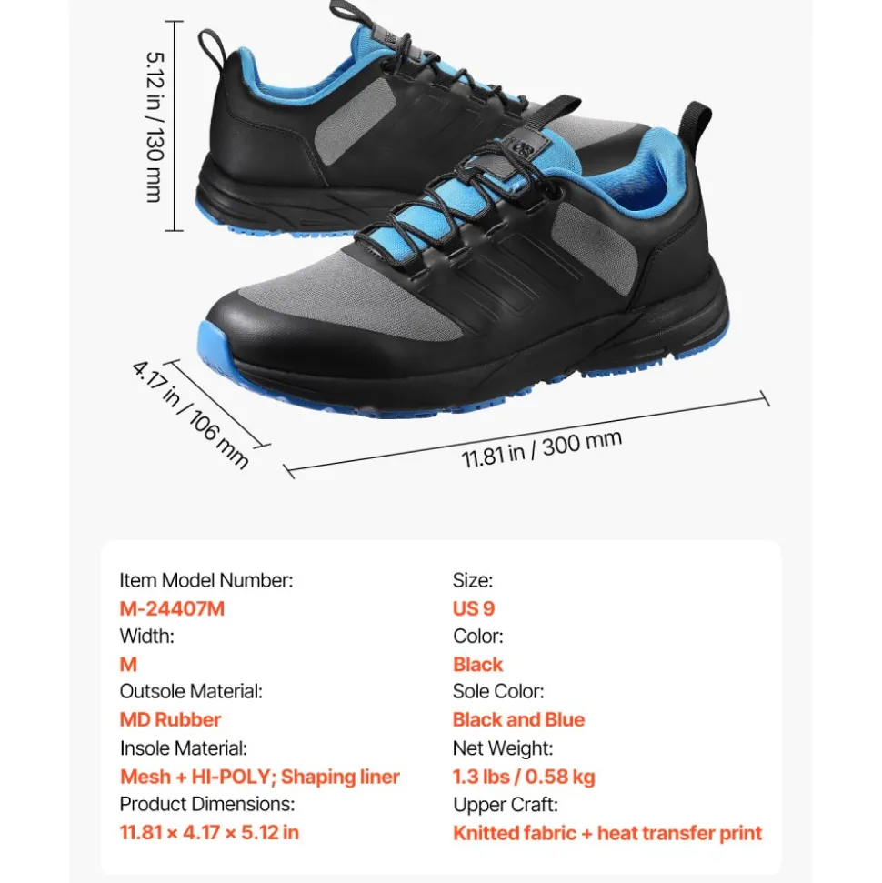 VEVOR Cross Training Shoes, M Width Sneakers US Size 9, Wide Toe Box Shoes with Arch Support & Adjustable Lace-up, Training Shoes for Running, Gymnastics, Dog Walking, and Weightlifting (Black)