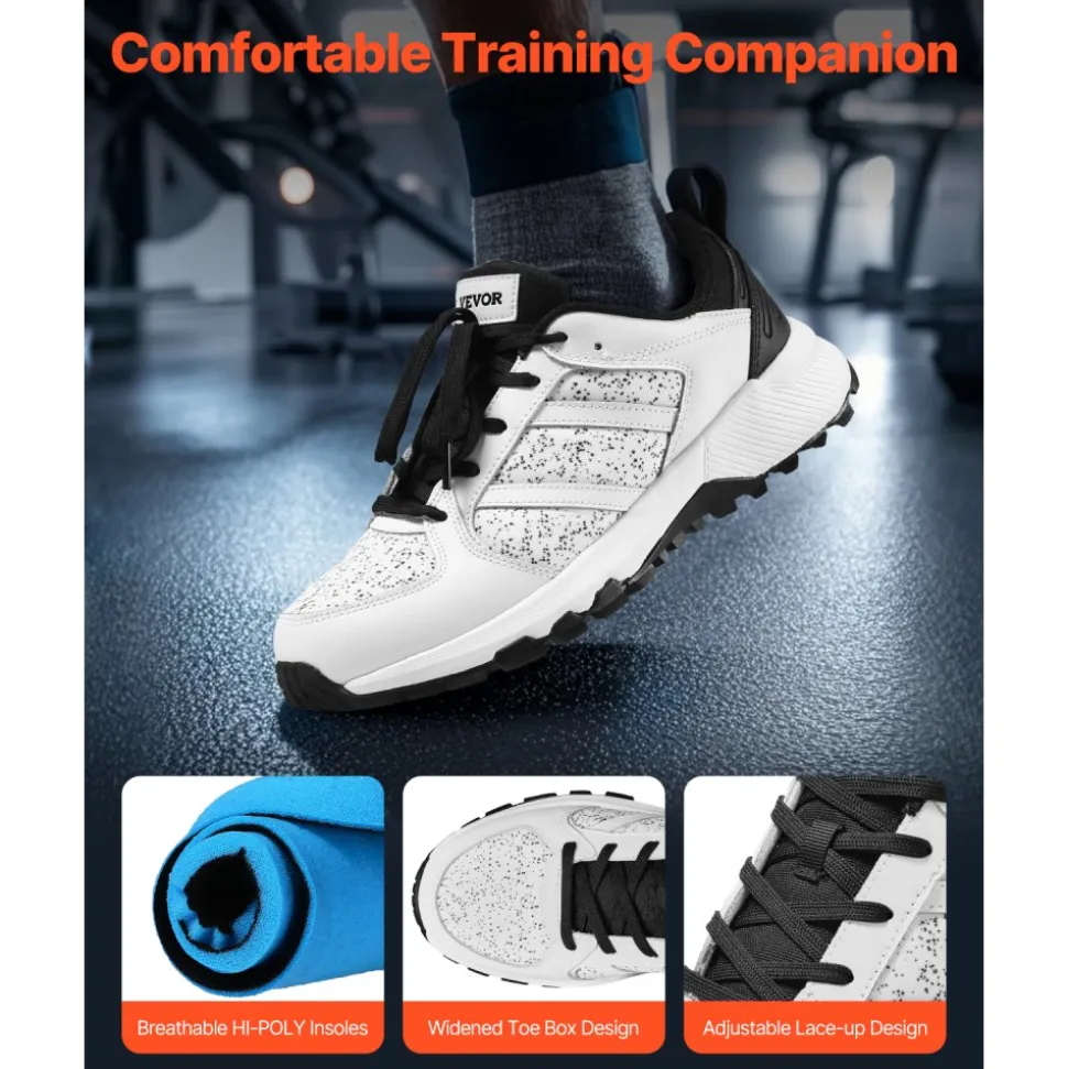 VEVOR Cross Training Shoes, W Width Sneakers US Size 8, Wide Toe Box Shoes with Arch Support & Adjustable Lace-up, Training Shoes for Running, Gymnastics, Dog Walking, and Weightlifting (White)