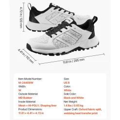 VEVOR Cross Training Shoes, W Width Sneakers US Size 8, Wide Toe Box Shoes with Arch Support & Adjustable Lace-up, Training Shoes for Running, Gymnastics, Dog Walking, and Weightlifting (White)